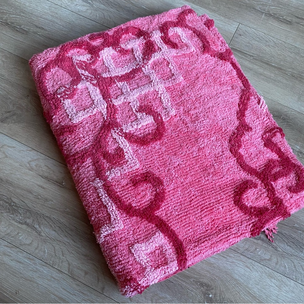 Vintage Chenille quilt coverlet blanket pink dusty rose Buddha face Shanghai - Picture 6 of 16